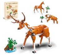 TOY PLAYER Creator Kit de construction 3 en 1 pour animaux, se transforme en 3 figurines d'animaux safari différentes - Tigre/cerf sika/cheval, cadeau STEM pour filles, garçons et adolescents à partir