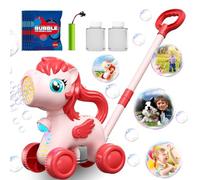 TOY PLAYER Pink Bubble Tondeuse à gazon pour tout-petits, machine à bulles automatique pour enfants, activité de jardin d'été, jouet coulissant, cadeau d'anniversaire pour garçons et filles de 3, 4, 5