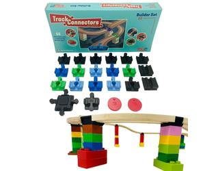 TOY2 Kit de Construction | 22 connecteurs de Voie de Train Jouets compatibles avec Brio & Duplo | Kit avec 5 connecteurs de Rail différents | Ensemble de connecteurs de Rail en Bois Durable
