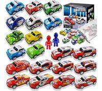 TOYABI Lot de 20 Voitures à Friction et 2 Figurines de Policiers - Idéal pour Les Fêtes d'anniversaire, Voiture Enfant pour Enfants, Jeu Éducatif