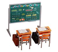 TOYANDONA 1 Ensemble de Jeu de Salle de Classe Miniature Comprenant Une Chaise d'écolier, Un Bureau, Un Tableau Noir, Un Livre et Un Cartable pour poupées, Ainsi Que des Fournitures Scolaires