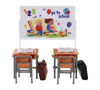 TOYANDONA 1 Kit Mini École pour Maison de Poupée - Meubles en Plastique avec Bureau Miniature, Chaise, Tableau Noir, Stylo, Cartable et Livres - Décoration Mini Classe pour Maison de Poupée