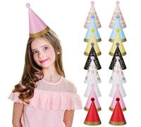 TOYANDONA 16 Chapeaux De Fête D'Anniversaire Pour Enfants Chapeaux De Fête Avec Pompons Cône D'Anniversaire Célébration Fêtes Pour Tout-Petits Enfants Adultes