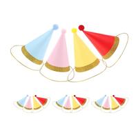 TOYANDONA 16 Pièces Mini Paper Birthday Hats for Small Dogs and Cats Soft Felt Cone Party Caps with Pom Poms Comfortable and Reusable Pet Hats for Birthday Celebrations