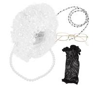 TOYANDONA 1Ensemble Perruque de Dame avec Accessoires pour Cosplay Costume de Mamie pour Fêtes et Spectacles Inclut Perruque Grise Collier et Plus