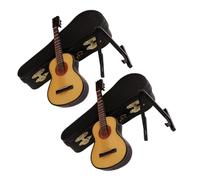 TOYANDONA 2 ensembles Miniature Guitare Bois Décorations Miniatures pour Maison de Poupée Accessoires Instrument Musique Bureau Modèle Guitare Classique avec Support Cadeau Anniversaire