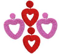 TOYANDONA 2 Paires de Boucles D’oreilles Pendantes de Cœur Perlées pour Femmes, Bijoux Rouge et Rose, Légères et Confortables, pour Fêtes, Saint-valentin et Anniversaires
