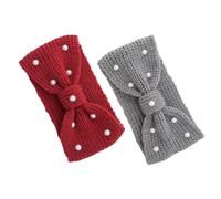 TOYANDONA 2 pièces Bandeau Hiver Maille Épaisse avec Perles et Nœud Élégant Serre-Tricoté Chaud pour Femmes Cache-oreilles Élégant et Isolant Automne Hiver Printemps