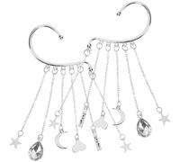 TOYANDONA 2 pièces Boucles Oreilles Non Percées Étoiles et Lune avec Pompons Clips Oreille Pendants Légers pour Femmes Accroche Boucle Oreille Fantaisie Style Chic et Confortable