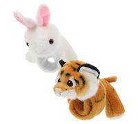 TOYANDONA 2 pièces Bracelets Gifles Animaux Peluche Doux Bande Slap Confortable pour Garçon Fille Accessoires Ludiques pour Fête Danniversaire Jungle Lot de Lapin Blanc Tigre Marron