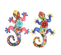 TOYANDONA 2 Pièces Décoration Murale Forme de Gecko Ensemble de Sculptures Colorées pour Jardin et Intérieur Art Mural Original et pour Salon Patio et Clôture