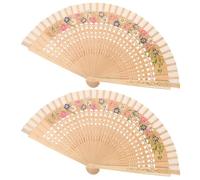 TOYANDONA 2 Pièces Éventail Pliable Espagnol en Bois, Double Face Fleurs Peintes,