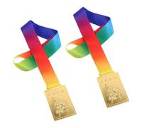 TOYANDONA 2 Pièces Médaille Carrée en Alliage de Zinc pour Compétition de Judo avec Ruban Arc-en-Ciel, Récompense Sportive Moderne pour Événements Scolaires et Esprit D'équipe
