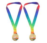 TOYANDONA 2 Pièces Médailles pour Garçon et Filles en Alliage de Zinc Doré Récompenses D'événements Sportifs avec Rubans Arc-en-Ciel de Natation Journée Sportive Tournois Scolaires