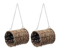 TOYANDONA 2 Pièces Nid Suspendu en Herbe Tressée pour Hamsters et | Bois et Bambou, Usage en Cage ou Ailleurs, pour Petits Animaux, Style Confortable et Sûr