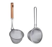 TOYANDONA 2 Pièces Passoire Inox Alimentaire avec Manche Long Bois et Acier Filtre Écumoire pour Hot Pot Cuillère Égouttoir Anti-brûlure pour Cuisine et Buffet