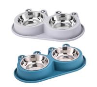 TOYANDONA 2 pièces pour Animaux Surélevée INOX Bol Double Anti-débordement et Antidérapant Design Grenouille pour Chiens et Chats Usage Intérieur et Extérieur