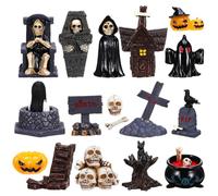 TOYANDONA 21 Mini Figurines d'halloween Accessoires De Mini Ornements De Village Comprenant des Citrouilles des Squelettes des Pierres Tombales Mortes Effrayantes des Cercueils des