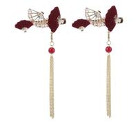 TOYANDONA 2pièces Lot de Pinces à Cheveux Décoratives Éventail Barrettes à Pompon pour Femmes Accessoires de Tête Créatifs pour Hanfu et Cosplay