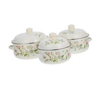TOYANDONA 3 pièces Set de Casseroles Émail avec Couvercle Mini Marmites Vintage à Motif Floral Batterie de Cuisine Polyvalente pour Cuisson Mijotée sur Plaques à Induction et Gaz Design