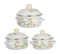 TOYANDONA 3 pièces Set de Casseroles Émaillées Rétro avec Poignées Doubles Mini Marmites Décoratives pour Cuisson à Induction Cuisson Bouillie Mijoté et Soupe Facile à Nettoyer Résistant