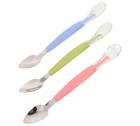 TOYANDONA 3 Pièces Spoon Set Dual Head Stainless Steel And Soft Silicone Utensils For Fruit Puree And Food Gentle Gums With Design For Easy Identification