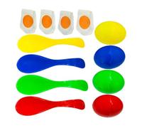 TOYANDONA 4 Ensembles Jeu de Course Aux Œufs avec Cuillères Colorées pour Garçon Fille Ensemble de Couleurs Rouge Jaune Bleu Vert Jouets Amusants et Coordination pour Activités Plein Air et