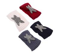TOYANDONA 4 pièces Bandeaux Tricotés Vintage avec Ornements Brillants Serre-tête Chaud et Élastique pour Femmes Accessoires Cheveux Mode Hiver Maquillage et Lavage Du Visage