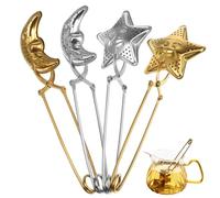 TOYANDONA 4 pièces Infuseur à Thé Inox Étoiles et Lunes Boule à Thé avec Poignée Confortable Filtre Multi-usage pour Vrac Coffret Couleurs Argent et Or