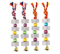 TOYANDONA 4 Pièces Jouets pour Oiseaux Lot de Jouets à Mâcher pour Perroquets Meules à Bec avec Cloches Accessoires pour Cage