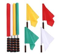 TOYANDONA 4 pièces Kit Arbitre Football Drapeaux de Signalisation Couleurs Vert et Blanc avec Poteaux Acier Inoxydable et Durables pour Juger et Signaler Lors des Matchs Extérieur