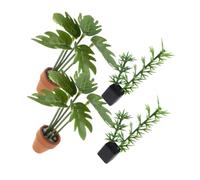 TOYANDONA 4 Pièces Miniature Dollhouse Plants Faux Bamboo Monstera Leaf Bonsai Realistic Greenery Model for Living Bedroom DIY Scenery Decoration