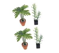 TOYANDONA 4 Pièces Miniature Dollhouse Plants Mini Bonsai Bamboo Monstera Leaf Faux Greenery for Living Room Bedroom DIY Scene Decoration