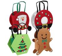 TOYANDONA 4 Pièces Sac Cadeau de Noël Feutre Petits Sacs Réutilisables avec Poignées Motifs Cartoon Bonhomme Sapin Père Noël Ceinture pour Fêtes et