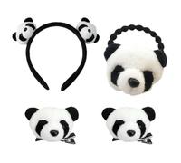 TOYANDONA 4 Pièces Serrage Tete Pince Panda Peluche Blanc | Chignon et Corde à Cheveux, pour Frange et Queue de Cheval, Cosplayers, Fêtes à Thème