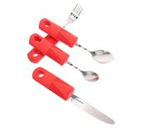 TOYANDONA 4 Pièces Set de Couverts Anti-tremblements pour Arthrite et Tremblements, Poignée Ergonomique en Acier Inoxydable et Plastique Rouge, pour Repas en Établissements de Soins