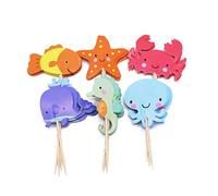TOYANDONA 48 Pcs Océan Mer Animaux Cupcake Toppers, Dessin Animé Mer Animal Cupcake Choisit des Décorations de Gâteau pour sous La Fête Danniversaire à Thème de La Mer
