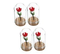 TOYANDONA 4pièces Miniature Fleur Cloche Décoration De Centre De Table Élégante Roses Rouges Pour Maison Miniature
