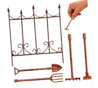 TOYANDONA 5 Pièces Miniature Garden Tool Set Rake Spade Fence Model for Mini Landscaping and Ornamental Play Toys Compact Rustic Decor for Dollhouse and Garden Scenes