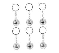 TOYANDONA 6 pièces Lot de Porte-clés Boules Disco Miroir Argenté Accessoires pour Fêtes Années Décorations Suspendues pour Cadeaux Anniversaire et Mardi Gras