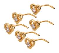 TOYANDONA 6 Pièces Shaped Bone Nose Studs With Heart Evil Eye Design Surgical Steel Rings For Women African Nose Cuff Alternative Festive And Daily Body Piercing Jewelry