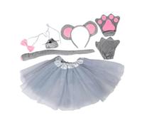 TOYANDONA 7 Pièces Costume Animal pour Garçon Fille Tutu Grise avec Oreilles de Souris Gants et Nœud pour Halloween et Fêtes Thématiques