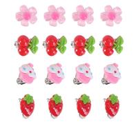 TOYANDONA 8 Paires de Boucles d'Oreilles à Clip pour Garçon et Filles sans Perçage Motifs Assortis Fraise Cerise Fleur Glace Couleur Vive Accessoires Légers et Solide Présent pour