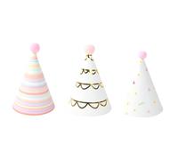 TOYANDONA 9 pièces Chapeaux Anniversaire pour Garçon Fille avec Décorations Pompons Laine Rayures Colorées Triangle Petit Bronzing Blanc de Chaque Accessoires Festifs pour Célébrations