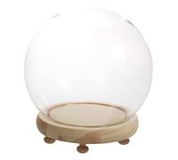 TOYANDONA Abat-Jour Sphérique en Verre Transparent Socle en Bois Modèle de Couvercle d'Exposition Décoratif pour Protection et Mise en Valeur d'Objets pour Bureau et Table