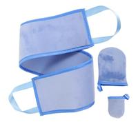 TOYANDONA Applicateur de Lotion Dos Doigts Kit 3 Pièces de Moufles sans Doigts en Microfibre Bleu Bande Élastique pour Autobronzant et Application Uniforme de Lotions Corporelles