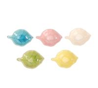 TOYANDONA Assiettes en Céramique Glacée Ice Crackle pour Huiles Essentielles, Lot de 5 Pièces, Surface Lisse, Forme Feuille, pour Spa et Salle de Bain