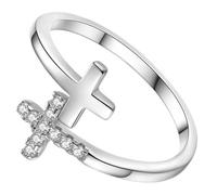 TOYANDONA Bague Croix Ouverte Femme en Alliage Confortable et Résistante, Anneau Réglable Double Couche Blanc, Bijou Décoratif pour Présent et Usage Quotidien