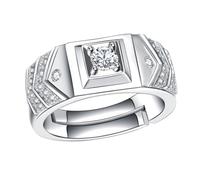 TOYANDONA Bague En Cuivre Homme Pierre Brillante Ajustable Vintage Blanc Alliance Couple Mariage Présent Mode Cérémonie Élégante Taille Unique