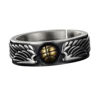 TOYANDONA Bague Homme Métal Basket-ball avec Ailes Anneau Rétro et Confortable Décoration Créative pour Adolescent et Homme